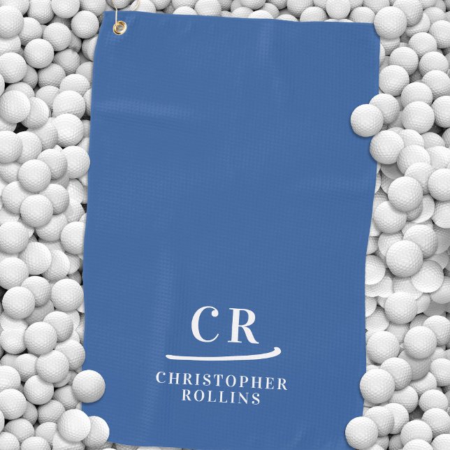 Serviette De Golf Initiales Modernes Élégantes Monogrammées Nom Bleu (Elegant Modern Monogrammed Initials Name Blue Golf Towel)