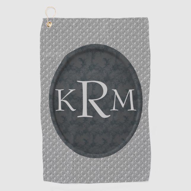 Serviette De Golf Initiales Monogramme Élégant Fleur Noir  (Devant)