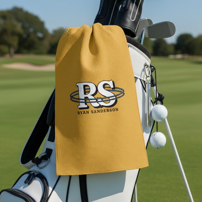 Serviette De Golf Initiales Monogramme en Orbite Noire Toute Couleur (Créateur téléchargé)