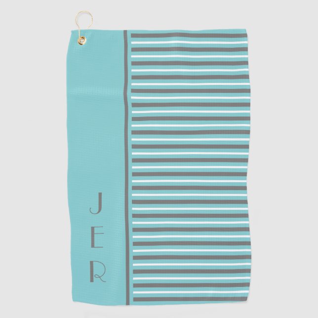 Serviette De Golf Initiales personnalisées Golf | Gris et turquoise (Devant)