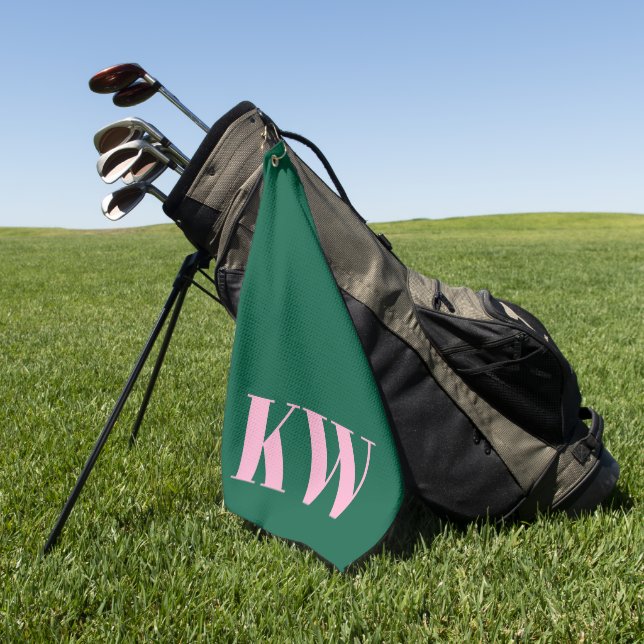 Serviette De Golf Initiales personnalisées rose vert moderne monogra (Vert)