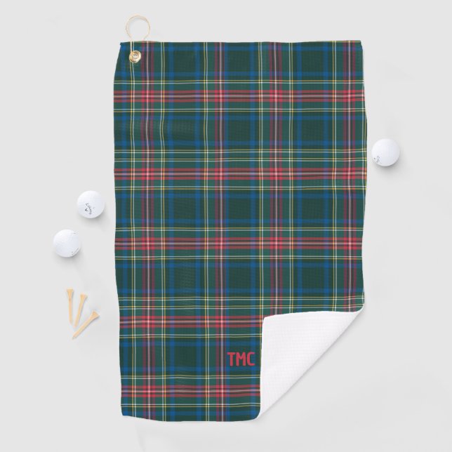 Serviette De Golf Initiales Plaid Tartan Classique Preppy Chic intem (En situation)