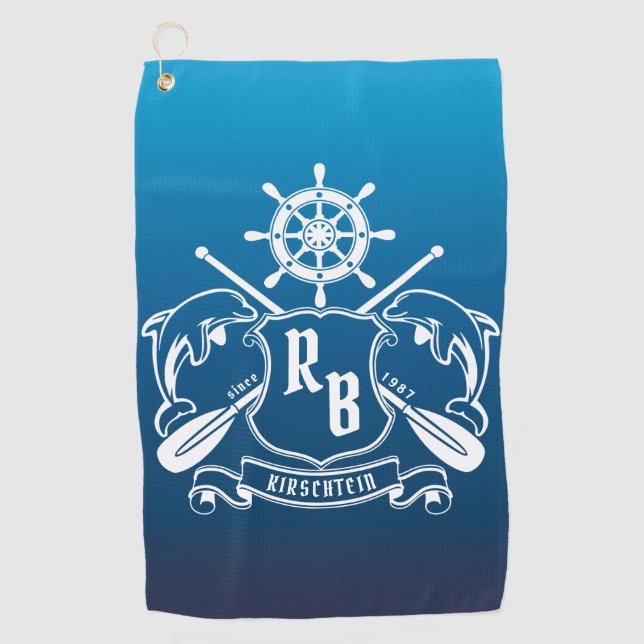 Serviette De Golf Insigne marin Les dauphins Helm Oars Bouclier naut (Devant)