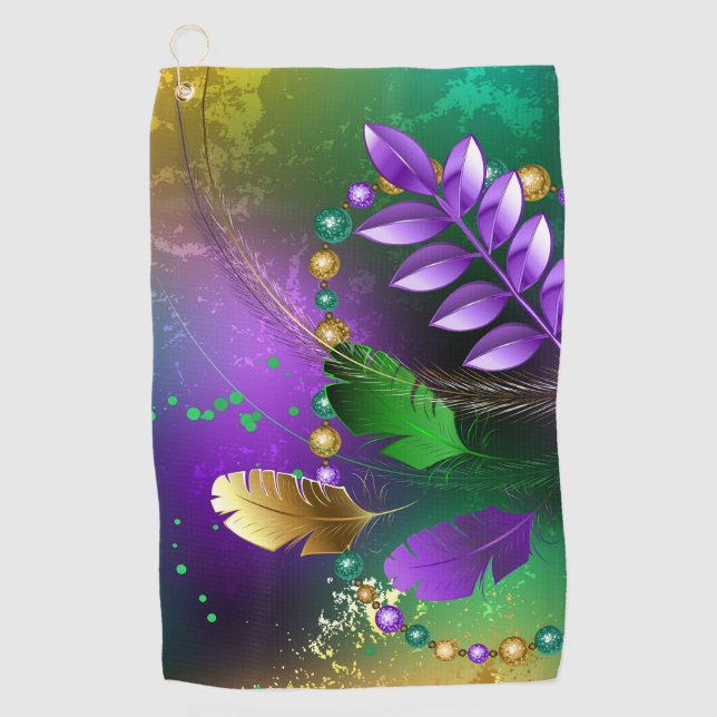 Serviette De Golf Iridescente mardi gras arrière - plan avec perles (Devant)