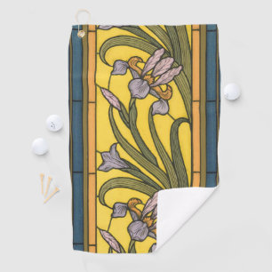 Serviette De Golf Iris Fleur Art Nouveau Vitrail Bleu Or