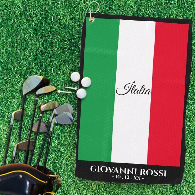 Serviette De Golf Italie Drapeau Italien Noir Nom du triage Texte It (Italy Italian Flag Black Trim Name Text Italia Golf Towel)