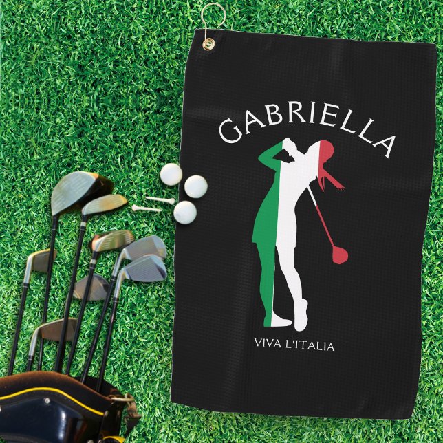 Serviette De Golf Italie Viva l'Italia Drapeau Italien Femme Nom du  (Italy Viva l'Italia Italian Flag Woman Golfer Name Golf Towel)