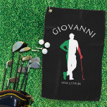 Serviette De Golf Italie Viva l'Italia Drapeau italien Homme Golfeur<br><div class="desc">Italie serviette de golf avec silhouette de golfeur dans les couleurs du drapeau italien rouge,  blanc et vert. Arrière - plan noir avec texte de nom personnalisable. Un cadeau parfait pour les golfeurs italiens. Viva l'Italia !</div>