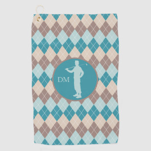 Serviette De Golf Jacquard bleu Turquoise Monogramme de golf Silhoue
