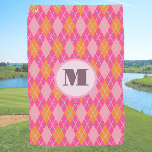 Serviette De Golf Jacquard de preppy rose orange personnalisé monogr