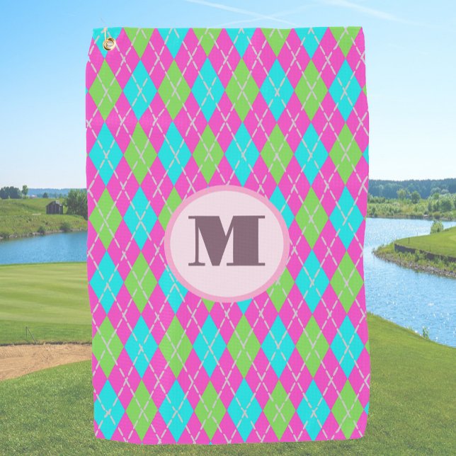 Serviette De Golf Jacquard de preppy rose vert personnalisé monogram (Créateur téléchargé)