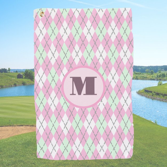 Serviette De Golf Jacquard de preppy rose vert personnalisé monogram (Créateur téléchargé)