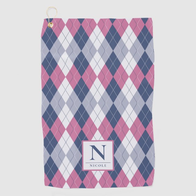 Serviette De Golf Jacquard personnalisé Dusty Rose et bleu ardoise (Devant)