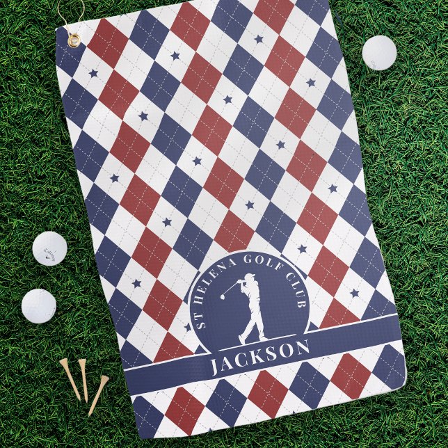 Serviette De Golf Jacquard Red Blue Stars Monogramme personnalisé (Créateur téléchargé)