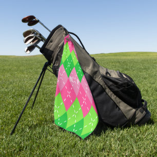 Serviette De Golf Jacquard rose et vert avec piqûres blanches
