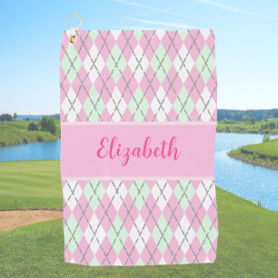 Serviette De Golf Jacquard rose pâle et vert nom personnalisé dames