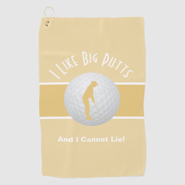 Serviette De Golf J'aime les Longs Puts Golfeuse Drôle Jaune Blanc (Devant)