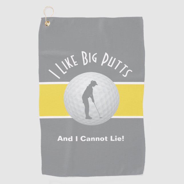 Serviette De Golf J'aime les Longs Putt Golfeuse Drôle Gris Jaune (Devant)