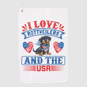 Serviette De Golf J'aime les Rottweilers et les USA