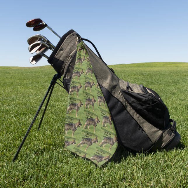Serviette De Golf J'aime mon berger allemand de sable (Vert)