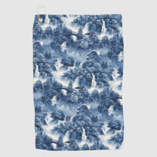 Serviette De Golf Jardin d'eau japonais en porcelaine blanche bleue