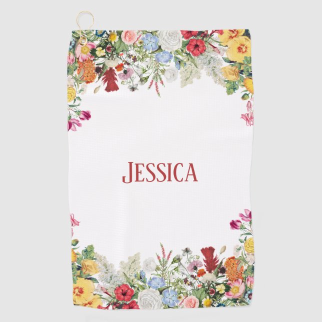 Serviette De Golf Jardin Floral Personnalisé Fleurs colorées (Devant)