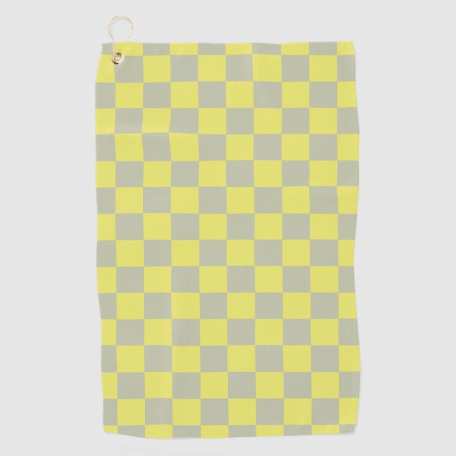 Serviette De Golf Jaune + gris À damiers Motif de tableau de bord (Devant)
