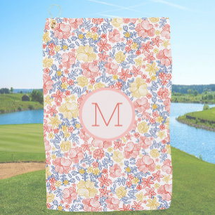 Serviette De Golf Jaune Orange Floral Prépa Initial Personnalisé Dam