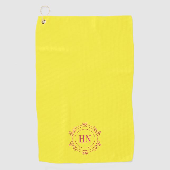 Serviette de golf jaune personnalisée avec initial (Devant)