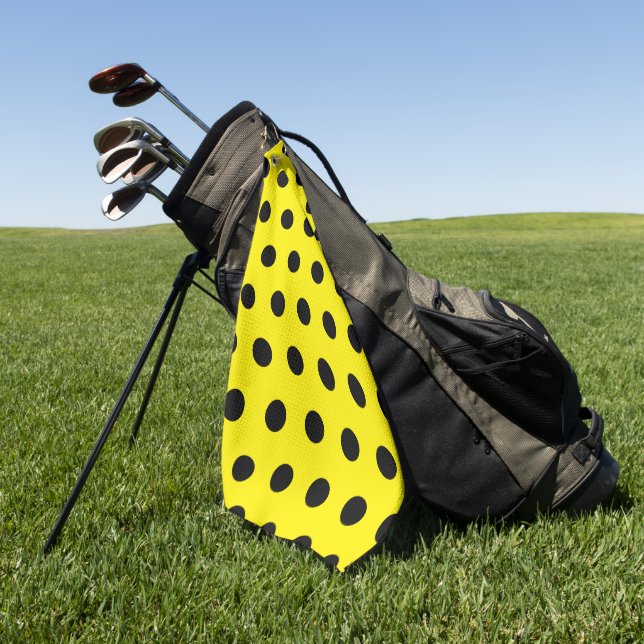 Serviette de golf jaune vif à motif de points noir (Vert)