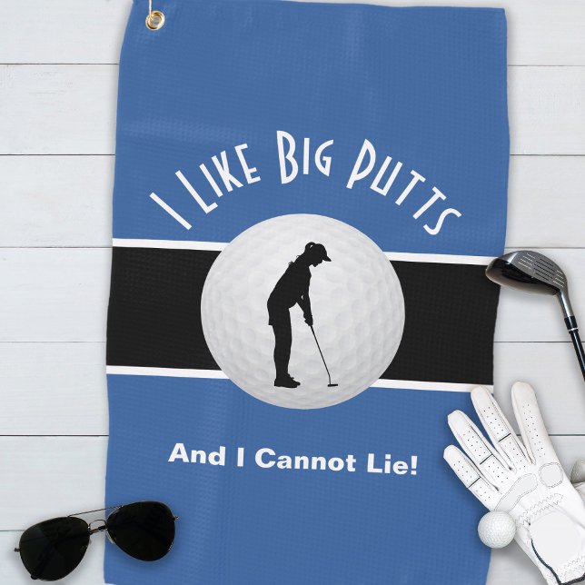 Serviette De Golf Je préfère les longs putts Drôle Golfeuse Bleue  (I Like Big Putts And I Cannot Lie!  Cute golf towel for her.  All colors are customizable!)