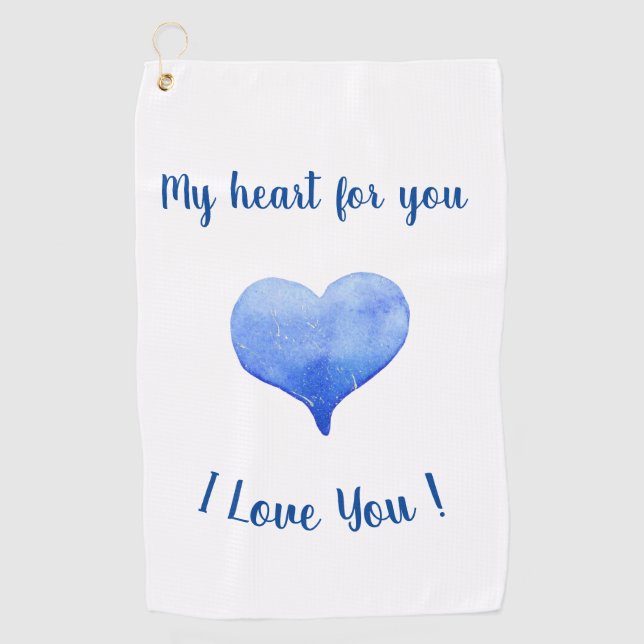 Serviette De Golf Je t'aime Coeur Bleu mignon Saint Valentin (Devant)