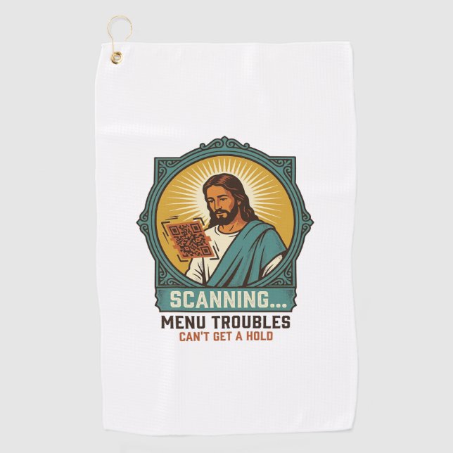 Serviette De Golf Jésus Code QR flou ne scannera pas Menu Humour Tec (Devant)