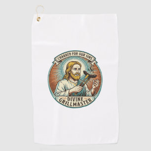 Serviette De Golf Jésus complètement brûlé noir Hot Dog BBQ Humour_1