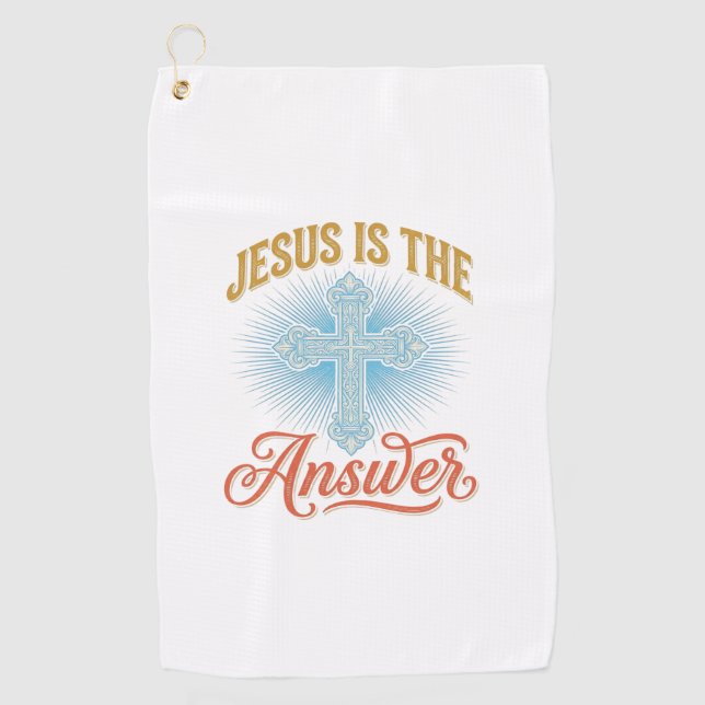 Serviette De Golf Jésus est la réponse Croix chrétienne Vector Desig (Devant)