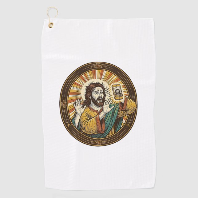 Serviette De Golf Jesus Selfie Accidentel avec la Caméra Frontale et (Devant)