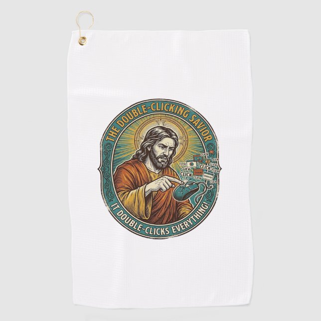 Serviette De Golf Jésus Souris Double Clic Cassée Bureau IT Tech  (Devant)