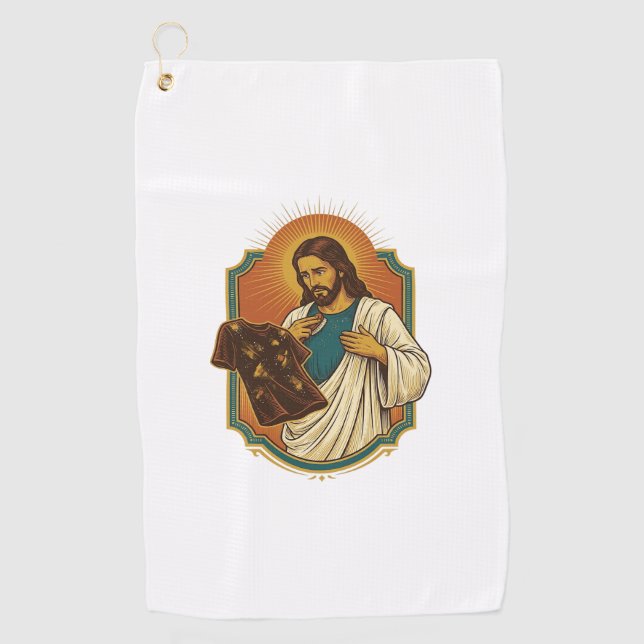 Serviette De Golf Jésus Vêtements De Sport Noirs Couverts De Craie D (Devant)
