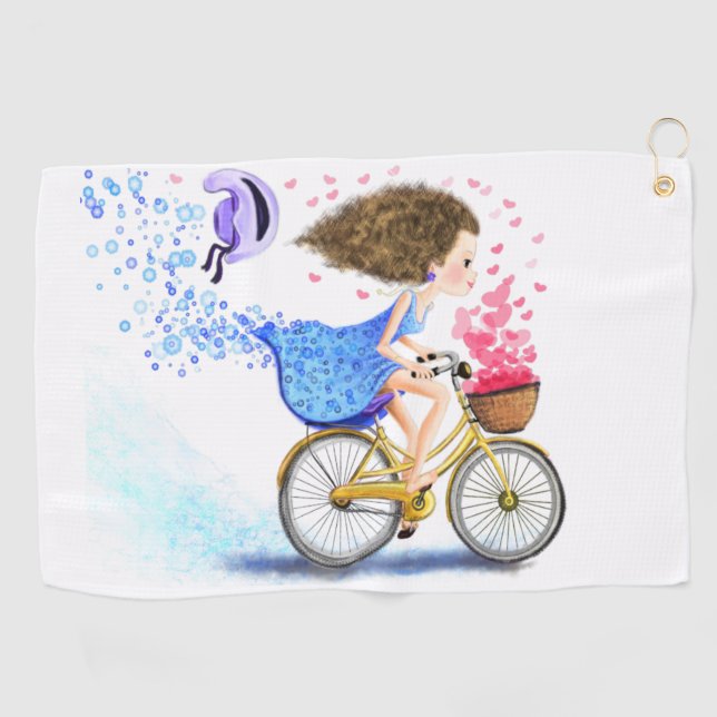 Serviette De Golf Jeune Fille Sur Un Vélo Golf Serviette Romantique (Horizontal)