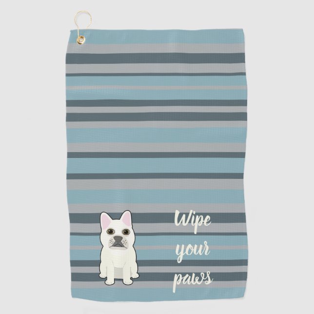 Serviette De Golf Joli Bouledogue Français rayé bleu (Devant)