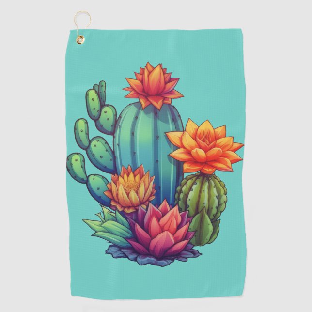Serviette De Golf Joli cactus en fleurs (Devant)