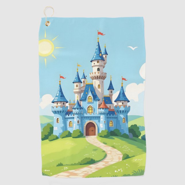 Serviette De Golf Joli château bleu et blanc (Devant)