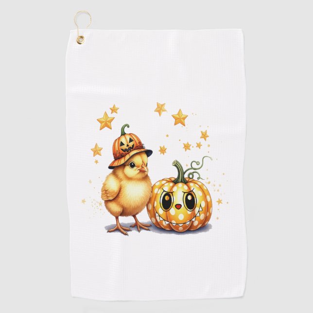 Serviette De Golf Joli Citrouille de poussette Halloween (Devant)