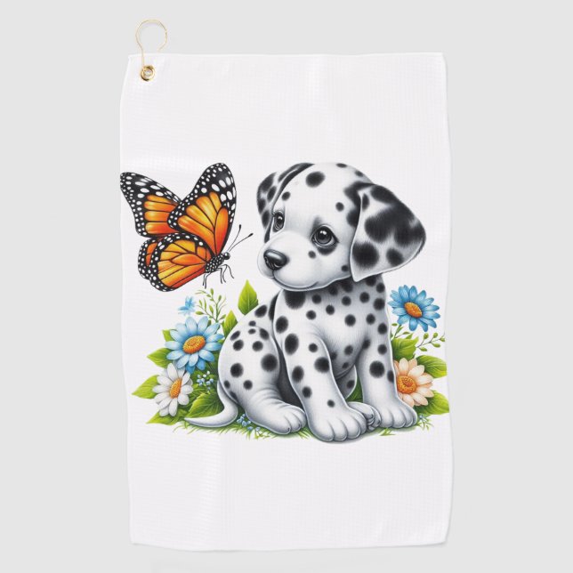 Serviette De Golf Joli(e) ami(e) dalmate/papillon (Devant)