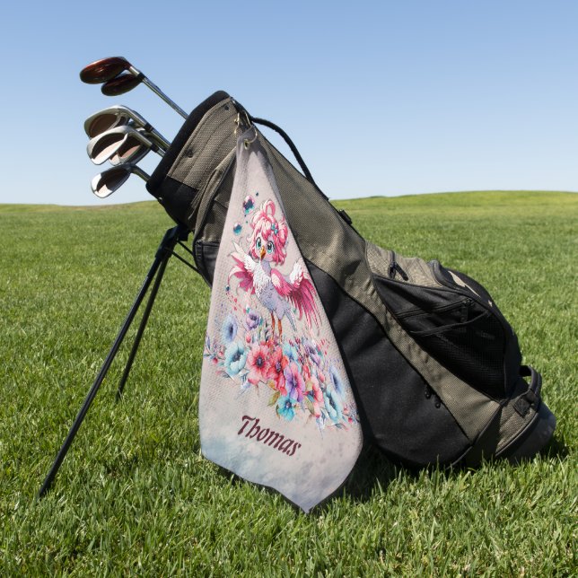 Serviette De Golf Joli flamant dans le style dessin animé, (Vert)
