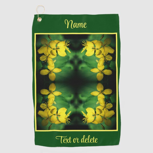 Serviette De Golf Joli Jaune Fleurs sauvages Abstrait Personnalisé (Devant)
