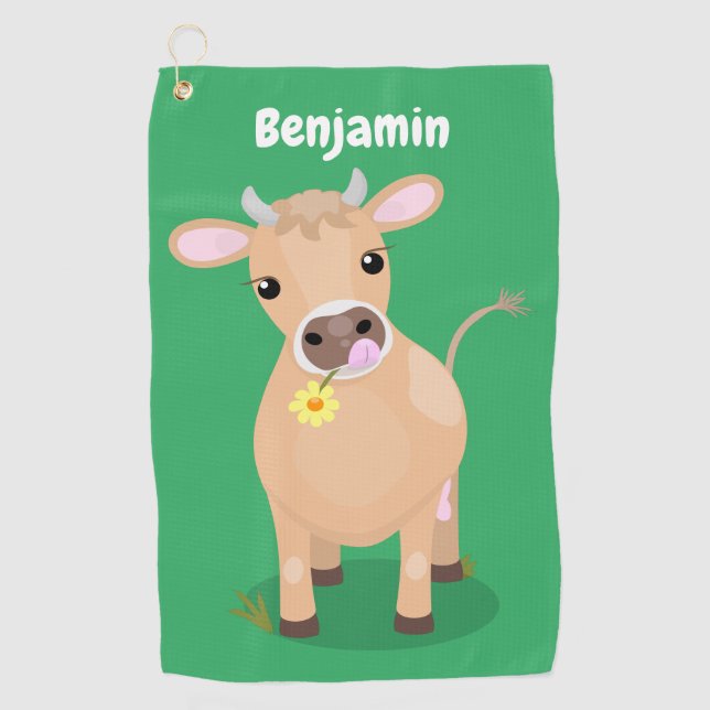 Serviette De Golf Joli joli maillot de vache et dessin de fleurs (Devant)