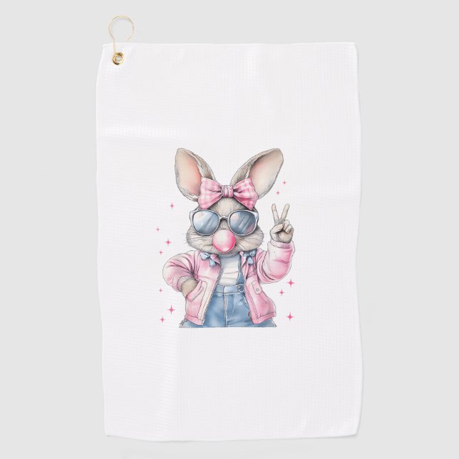 Serviette De Golf Joli lapin de jour de Pâques soufflant une bulle F (Devant)