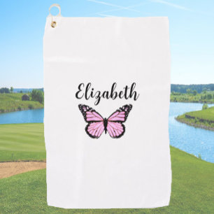 Serviette De Golf Joli monarque rose papillon nom personnalisé dames