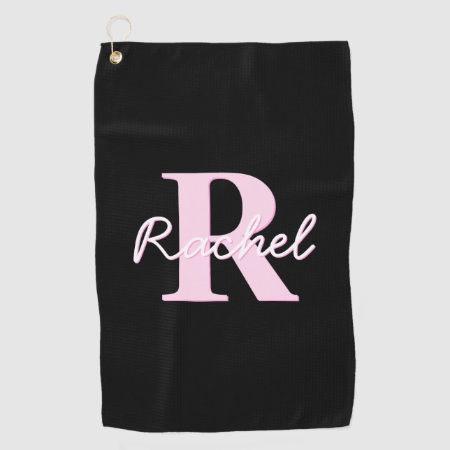 Serviette De Golf Joli monogramme personnalisable | Rose clair et no (Devant)